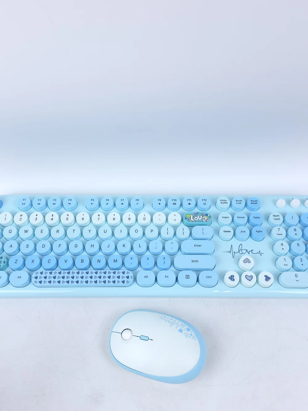 Wireless Keyboard and Mouse Mixed Blue Retro Style Round Key